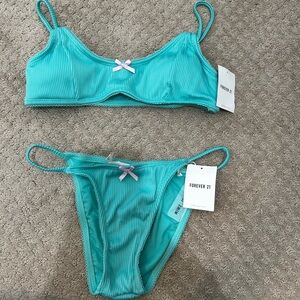 Forever 21 Aqua Bikini with Pink Accents